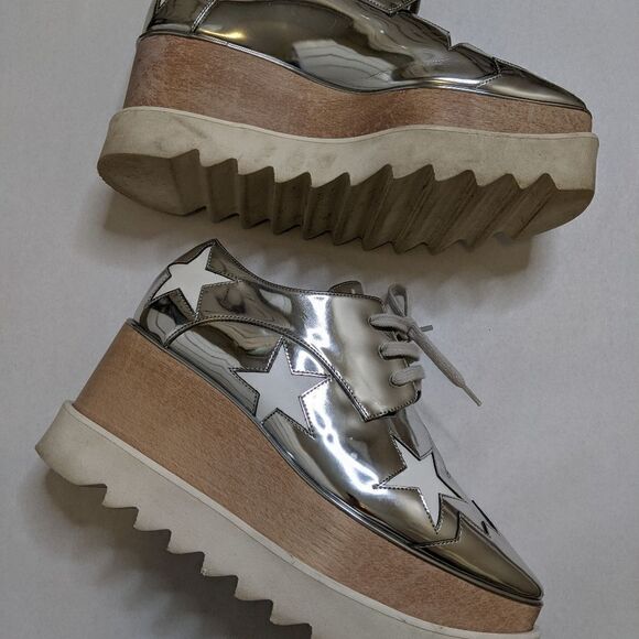 STELLA McCartney Elyse platform star shoes silver white wood - Picture 4 of 12